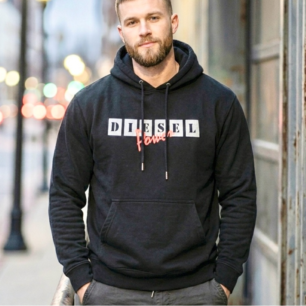 Diesel Power Men’s Black Hoodie Sweatshirt Large